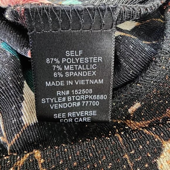 BKE Boutique Buckle Top Blouse Womens Small Black Wrap Floral Choker Metallic‎ - Picture 12 of 16